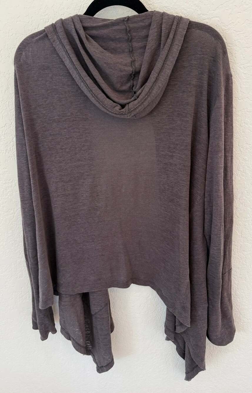 Mod-O-Doc womens 100% Linen Hooded Cardigan Open Front Gray Boho Lightweight L